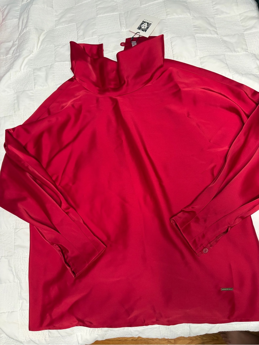 Anne Klein Red Mock-Neck Long Sleeve Blouse